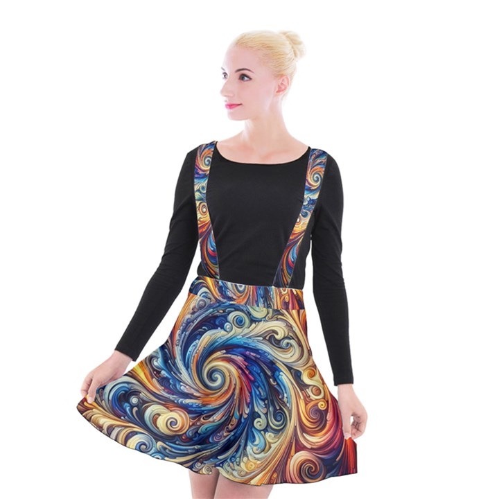 Colorful Motion Abstract Art Suspender Skater Skirt