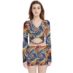 Colorful Motion Abstract Art Velvet Wrap Crop Top And Shorts Set by ExtraGoodSauce