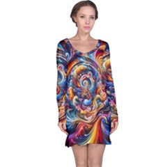 Dynamic Color Vortex Long Sleeve Nightdress