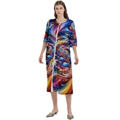 Dynamic Color Vortex Women s Cotton 3/4 Sleeve Nightgown