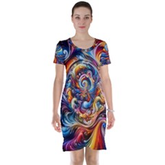 Dynamic Color Vortex Short Sleeve Nightdress