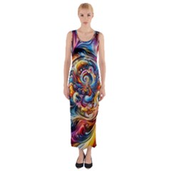 Dynamic Color Vortex Fitted Maxi Dress