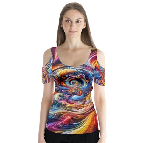 Dynamic Color Vortex Butterfly Sleeve Cutout T-shirt  by ExtraAwesomeSauce