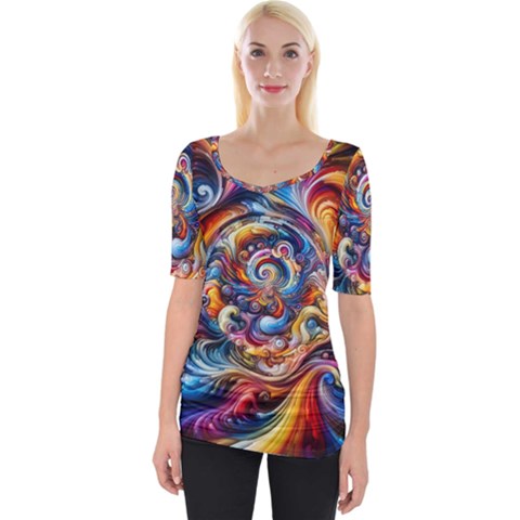 Dynamic Color Vortex Wide Neckline T-shirt by ExtraGoodSauce