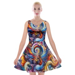 Dynamic Color Vortex Velvet Skater Dress