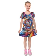 Dynamic Color Vortex Kids  Short Sleeve Velvet Dress