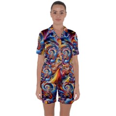 Dynamic Color Vortex Satin Short Sleeve Pajamas Set