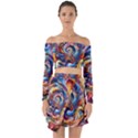 Dynamic Color Vortex Off Shoulder Top with Skirt Set View1