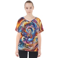 Dynamic Color Vortex V-neck Dolman Drape Top