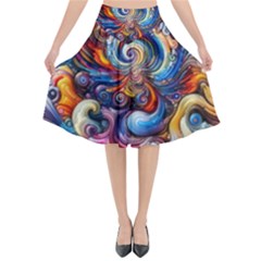 Dynamic Color Vortex Flared Midi Skirt