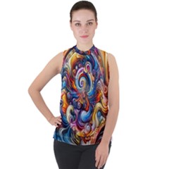 Dynamic Color Vortex Mock Neck Chiffon Sleeveless Top by ExtraGoodSauce