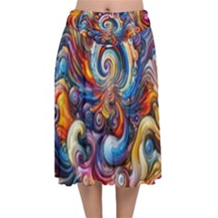 Dynamic Color Vortex Velvet Flared Midi Skirt