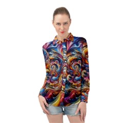 Dynamic Color Vortex Long Sleeve Chiffon Shirt