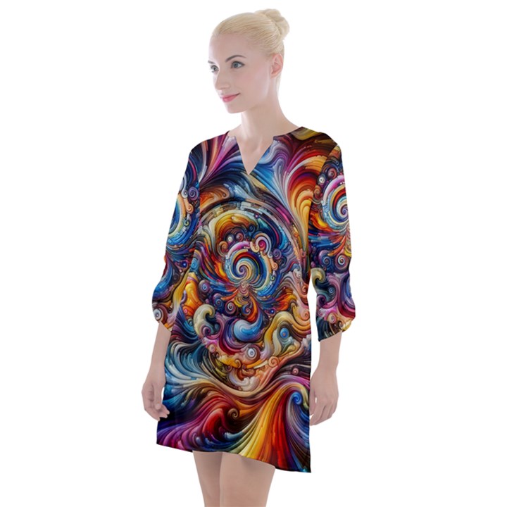 Dynamic Color Vortex Open Neck Shift Dress