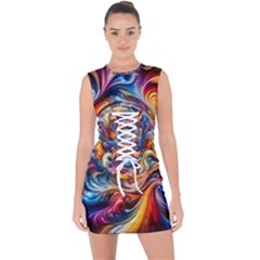 Dynamic Color Vortex Lace Up Front Bodycon Dress by ExtraAwesomeSauce