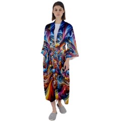 Dynamic Color Vortex Maxi Satin Kimono