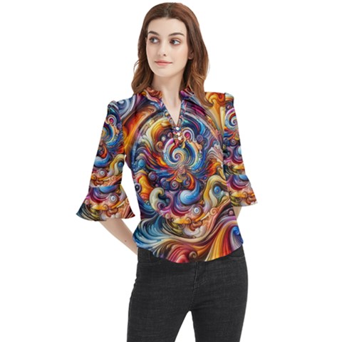 Dynamic Color Vortex Loose Horn Sleeve Chiffon Blouse by ExtraAwesomeSauce