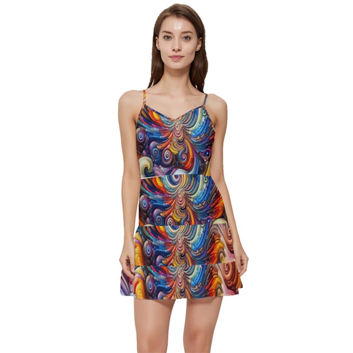 Dynamic Color Vortex Short Frill Dress