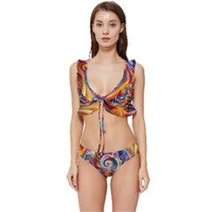 Dynamic Color Vortex Low Cut Ruffle Edge Bikini Set by ExtraGoodSauce