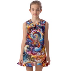 Dynamic Color Vortex Kids  Pilgrim Collar Ruffle Hem Dress by ExtraGoodSauce