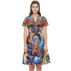 Dynamic Color Vortex Short Sleeve Waist Detail Dress