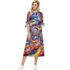 Dynamic Color Vortex Bow Sleeve Chiffon Midi Dress by ExtraGoodSauce