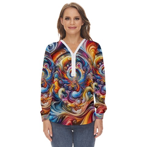 Dynamic Color Vortex Zip Up Long Sleeve Blouse by ExtraAwesomeSauce