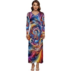 Dynamic Color Vortex Long Sleeve Longline Maxi Dress by ExtraGoodSauce