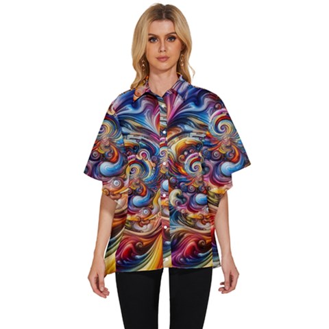 Dynamic Color Vortex Women s Batwing Button Up Shirt by ExtraAwesomeSauce