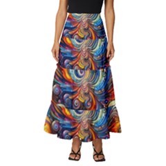 Dynamic Color Vortex Tiered Ruffle Maxi Skirt by ExtraGoodSauce