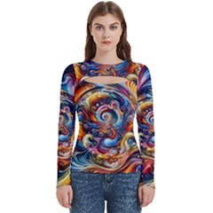 Dynamic Color Vortex Women s Cut Out Long Sleeve T-shirt by ExtraGoodSauce