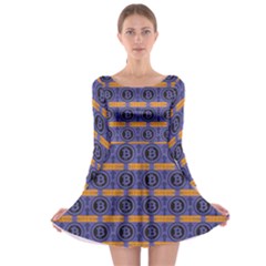 Bitcoin Logo Pattern Long Sleeve Skater Dress