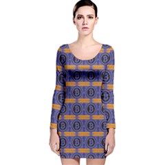 Bitcoin Logo Pattern Long Sleeve Velvet Bodycon Dress