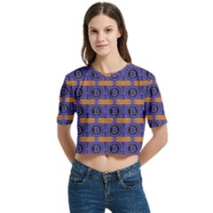 Bitcoin Logo Pattern Women s Round Neck Short Sleeve Crop Top by ExtraGoodSauce