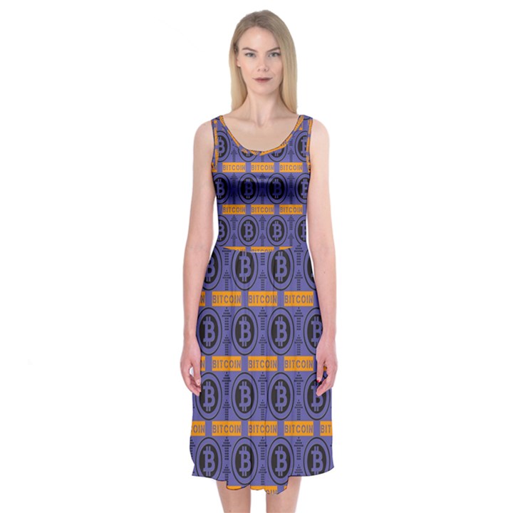 Bitcoin Logo Pattern Midi Sleeveless Dress