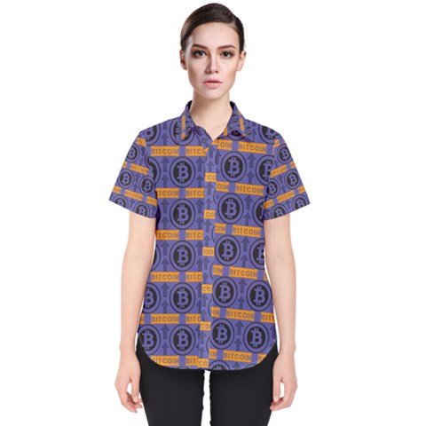 Bitcoin Logo Pattern Women s Short Sleeve Shirt by ExtraAwesomeSauce