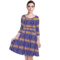 Bitcoin Logo Pattern Quarter Sleeve Waist Band Dress by ExtraGoodSauce