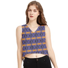 Bitcoin Logo Pattern V-neck Cropped Tank Top by ExtraAwesomeSauce