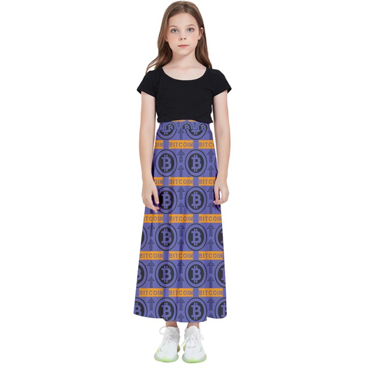 Bitcoin Logo Pattern Kids  Flared Maxi Skirt