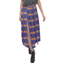 Bitcoin Logo Pattern Velour Split Maxi Skirt