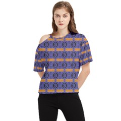 Bitcoin Logo Pattern One Shoulder Cut Out T-shirt