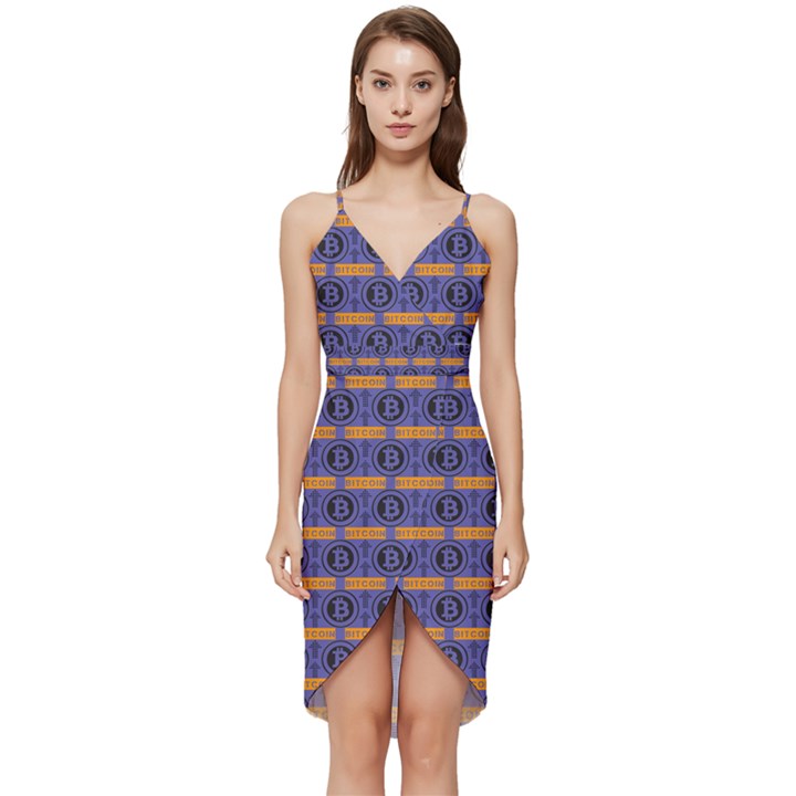 Bitcoin Logo Pattern Wrap Frill Dress