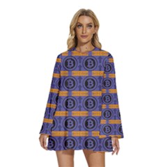 Bitcoin Logo Pattern Round Neck Long Sleeve Bohemian Style Chiffon Mini Dress by ExtraGoodSauce