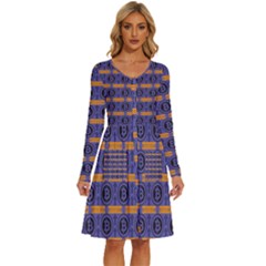 Bitcoin Logo Pattern Long Sleeve Dress With Pocket