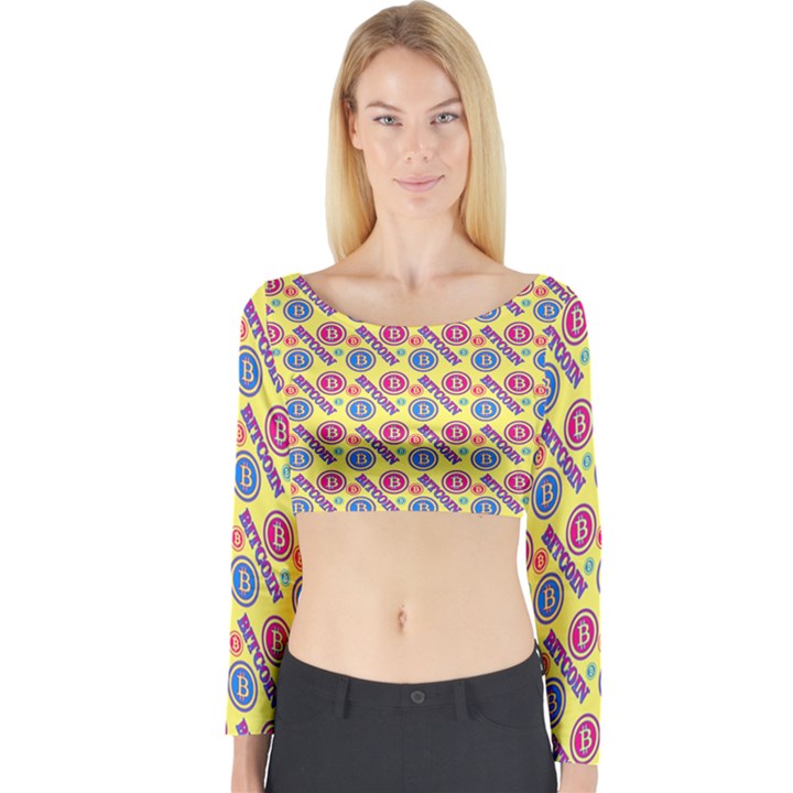 Colorful Bitcoin Pattern Long Sleeve Crop Top