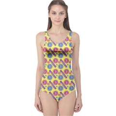 Colorful Bitcoin Pattern One Piece Swimsuit by ExtraGoodSauce