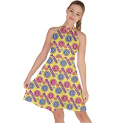 Colorful Bitcoin Pattern Sleeveless Halter Neck A-line Dress by ExtraGoodSauce