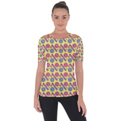 Colorful Bitcoin Pattern Shoulder Cut Out Short Sleeve Top by ExtraAwesomeSauce