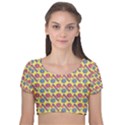 Colorful Bitcoin Pattern Velvet Short Sleeve Crop Top  View1