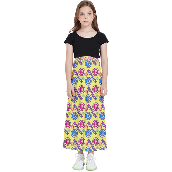 Colorful Bitcoin Pattern Kids  Flared Maxi Skirt